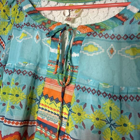Anthropologie Fig and Flower Semi Sheer Floral Aztec Lace Blouse 1X Blouse/top - Picture 8 of 13